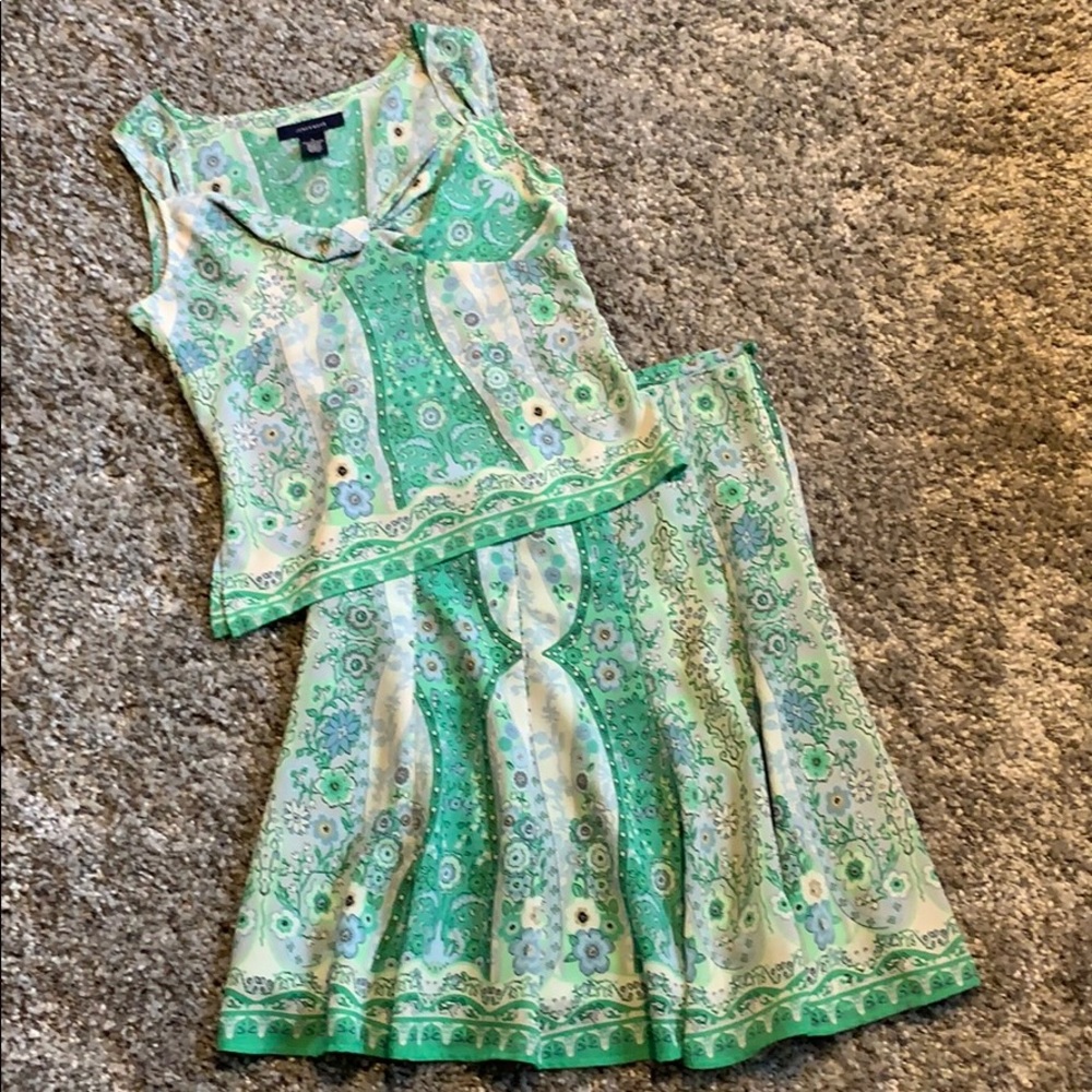 Vintage Y2K Jones Wear Green Skirt Top Set Boho Cottagecore Matching Set S M